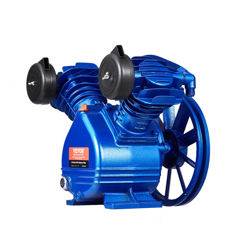 VEVOR Air Compressor Pump Head, 3HP 6.25CFM @ 90PSI, Twin Cylinder Oil Lubricated Air Compressor Piston Pump Head, Single Stage V-Type Cast Iron Air Compressor Pump Replacement with Max. 116PSI Pressure