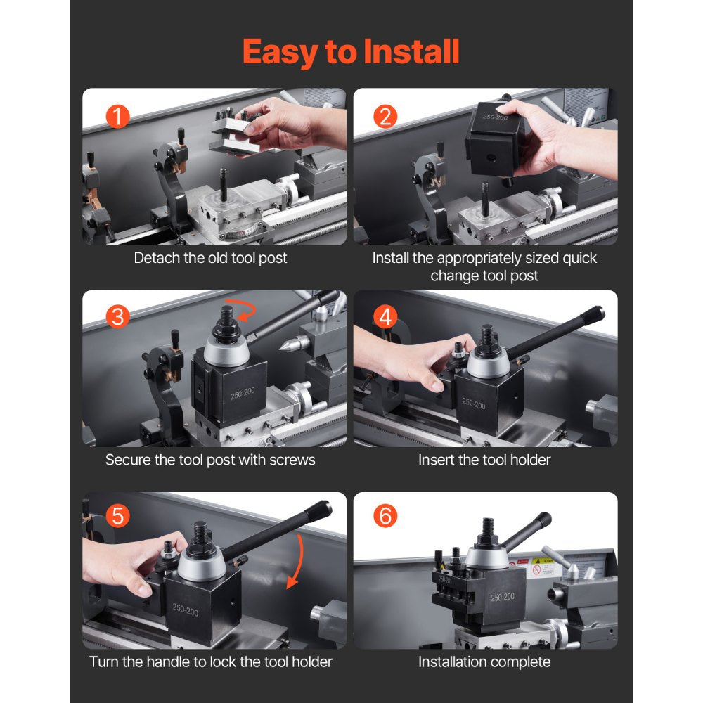 VEVOR Quick Change Tool Post Set, 6 Pcs, Includes Lathe Tool Holders, Wedge Type Tool Post with Turning Tool Holder Accessories, for Mini Lathe & Metal Lathe 10"-15" Swing, Durable Steel Material