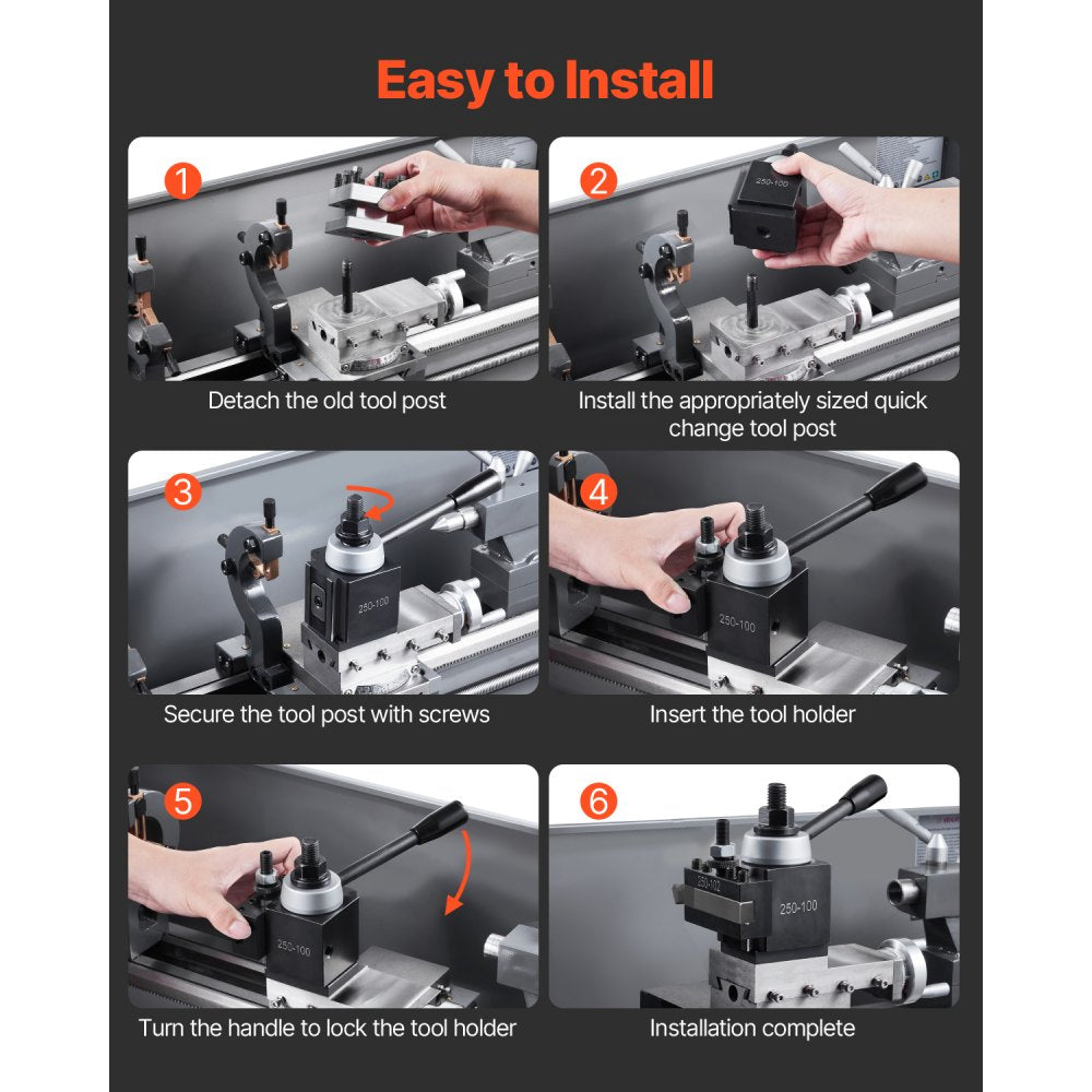 VEVOR Quick Change Tool Post Set, 8 Pcs, Includes Lathe Tool Holders, Wedge Type Tool Post with Turning Tool Holder Accessories, Fit for Mini Lathe & Metal Lathe 6"-12" Swing, Durable Steel Material