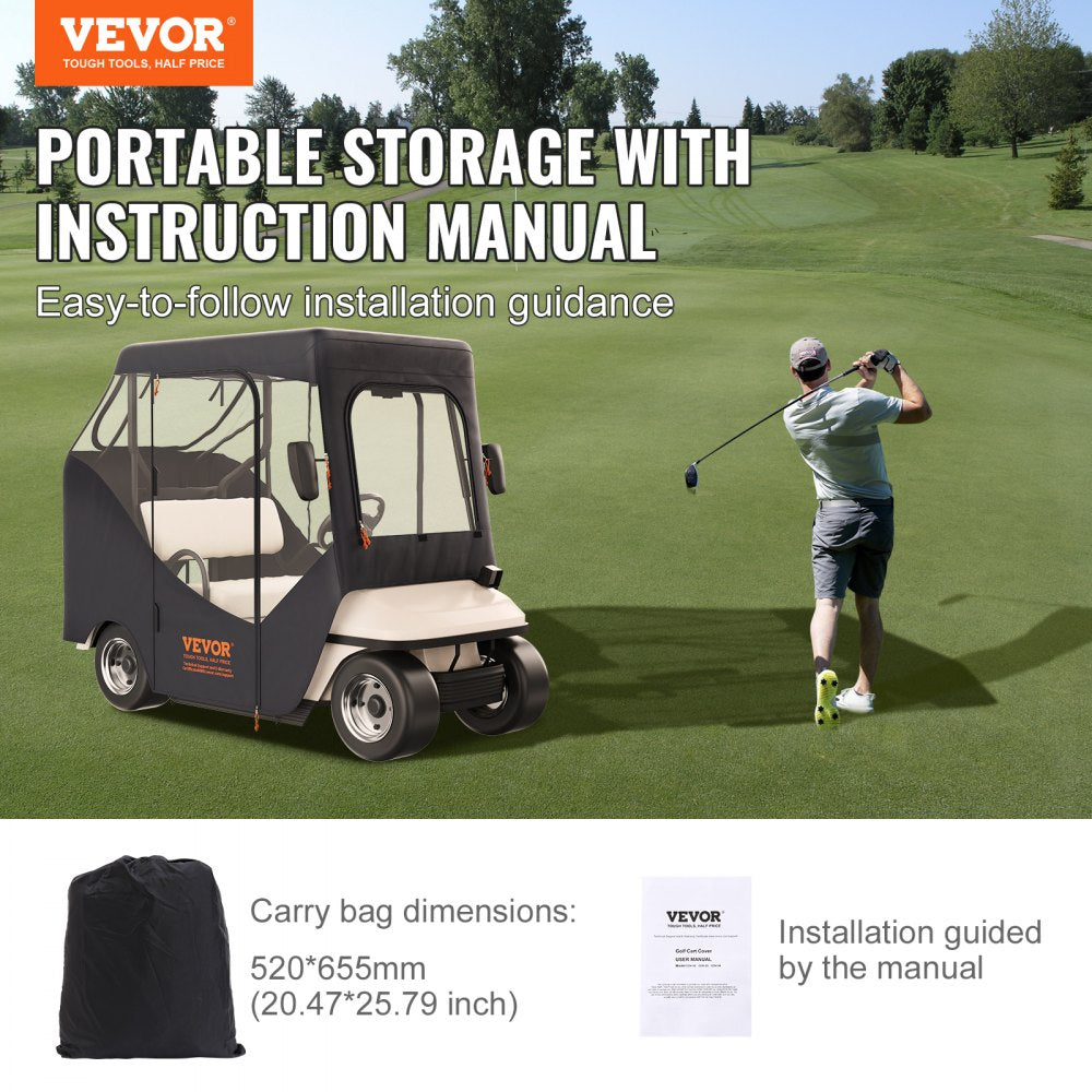 VEVOR Golf Cart Enclosure, Polyester Driving Enclosure, Club Car Covers Suitable for 2-Seater Golf Carts, Sunproof and Dustproof Outdoor Cart Cover