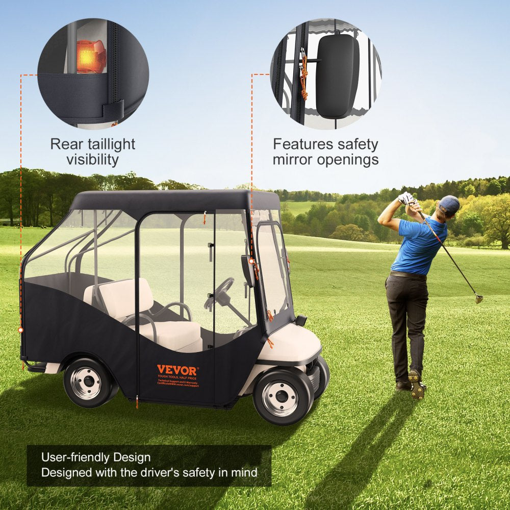 VEVOR Golf Cart Enclosure, 420D Polyester Driving Enclosure with 4-Sided Transparent Windows, 4 Passenger Club Car Covers for 2+2 Passenger Golf Carts, Sunproof and Dustproof Outdoor Cart Cover