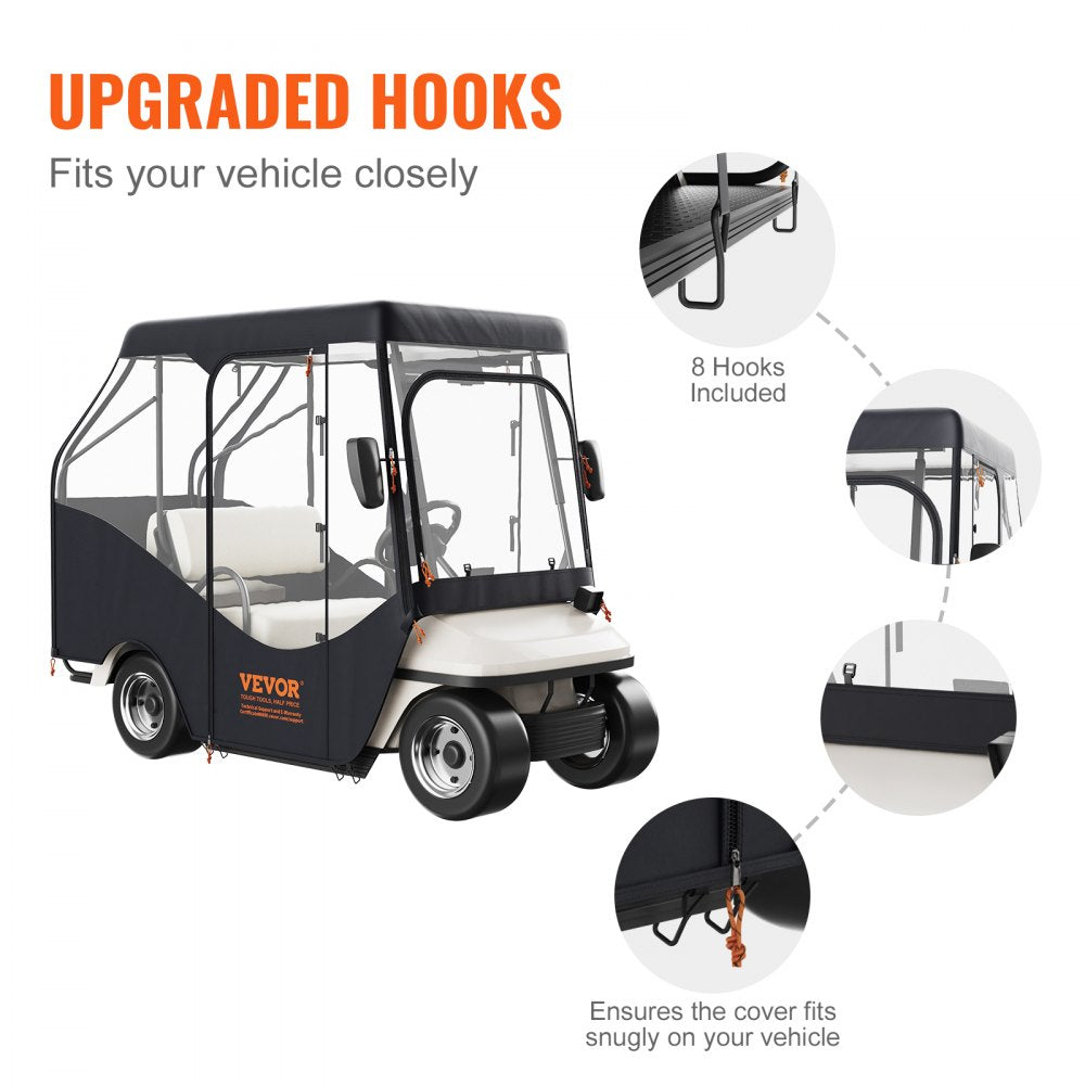 VEVOR Golf Cart Enclosure, 420D Polyester Driving Enclosure with 4-Sided Transparent Windows, 4 Passenger Club Car Covers for 2+2 Passenger Golf Carts, Sunproof and Dustproof Outdoor Cart Cover