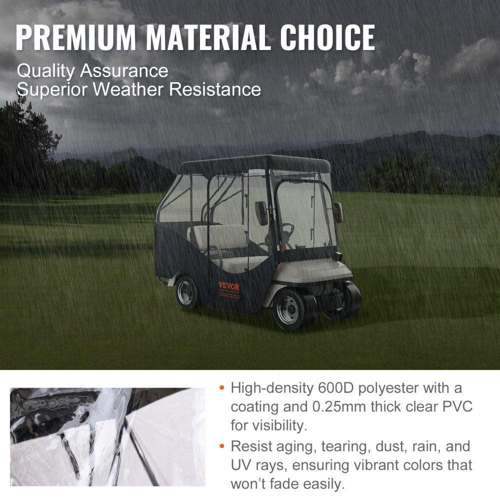 VEVOR Golf Cart Enclosure, 600D Polyester Driving Enclosure with 4-Sided Transparent Windows, 4 Passenger Club Car Covers for 2+2 Passenger Golf Carts, Sunproof and Dustproof Outdoor Cart Cover
