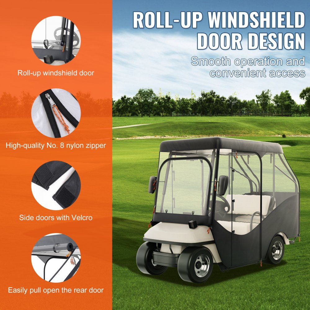 VEVOR Golf Cart Enclosure, 600D Polyester Driving Enclosure with 4-Sided Transparent Windows, 4 Passenger Club Car Covers for 2+2 Passenger Golf Carts, Sunproof and Dustproof Outdoor Cart Cover