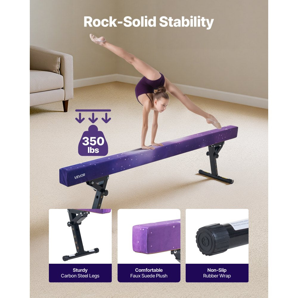 VEVOR Adjustable Balane Beam for Kids, 8FT Gymnastics Beam, High and Low Floor Beams of 5 Adjustable Heights for All Gymnastic Levels, Professional Gymnastic Equipment for Home and Gym Center, Galaxy