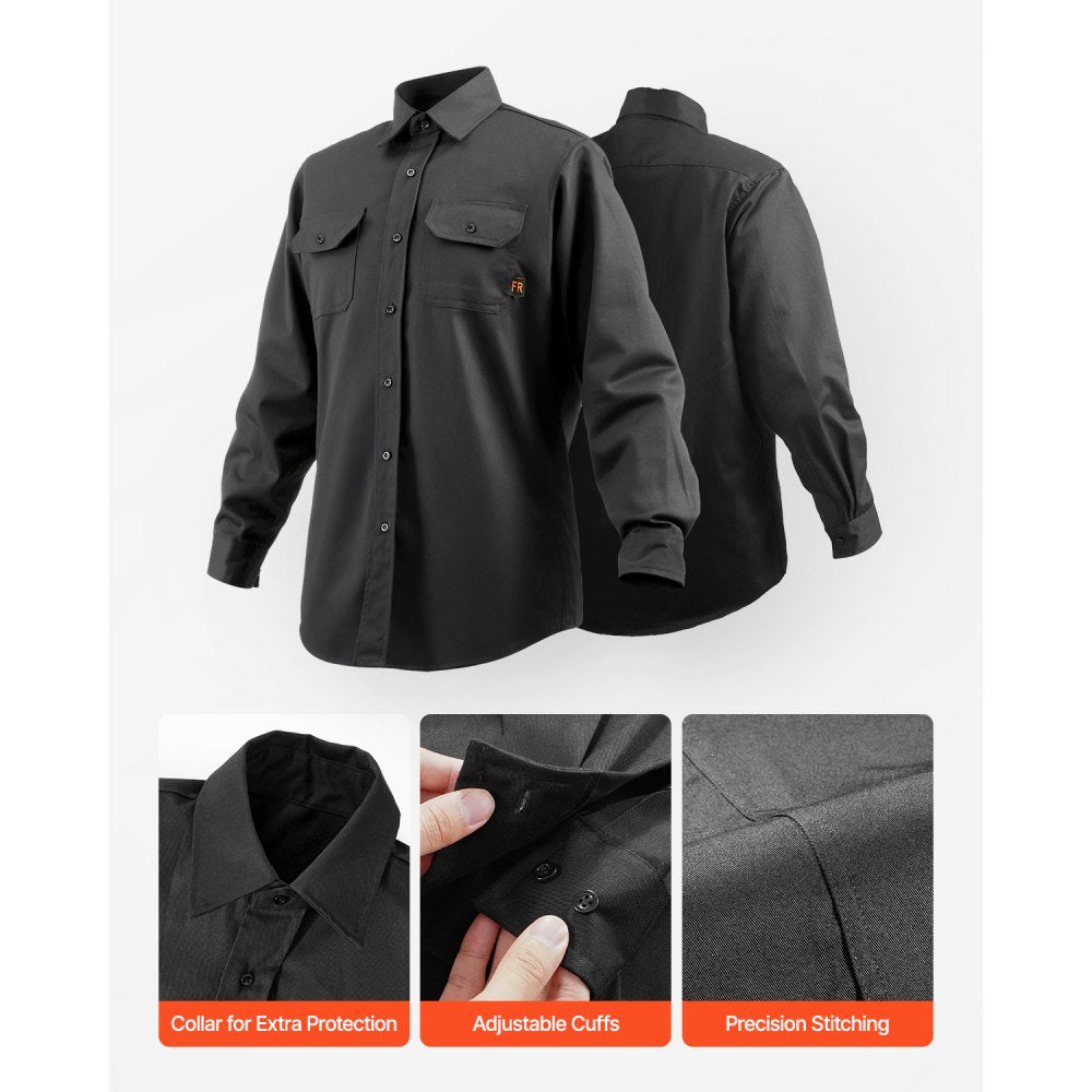 VEVOR Flame Resistant Welding Jacket, 7oz. FR Shirts for Men, Machine Washable Cotton Heat-Resistant Welding Shirt, Meets ATPV 9.2 Cal/cm² Arc Rating - XXL Size