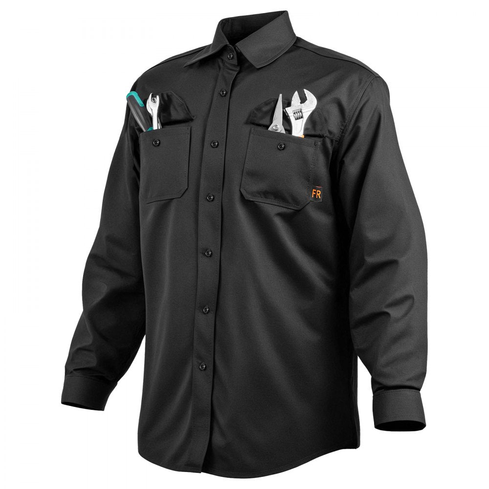 VEVOR Flame Resistant Welding Jacket, 7oz. FR Shirts for Men, Machine Washable Cotton Heat-Resistant Welding Shirt, Meets ATPV 9.2 Cal/cm² Arc Rating - L Size