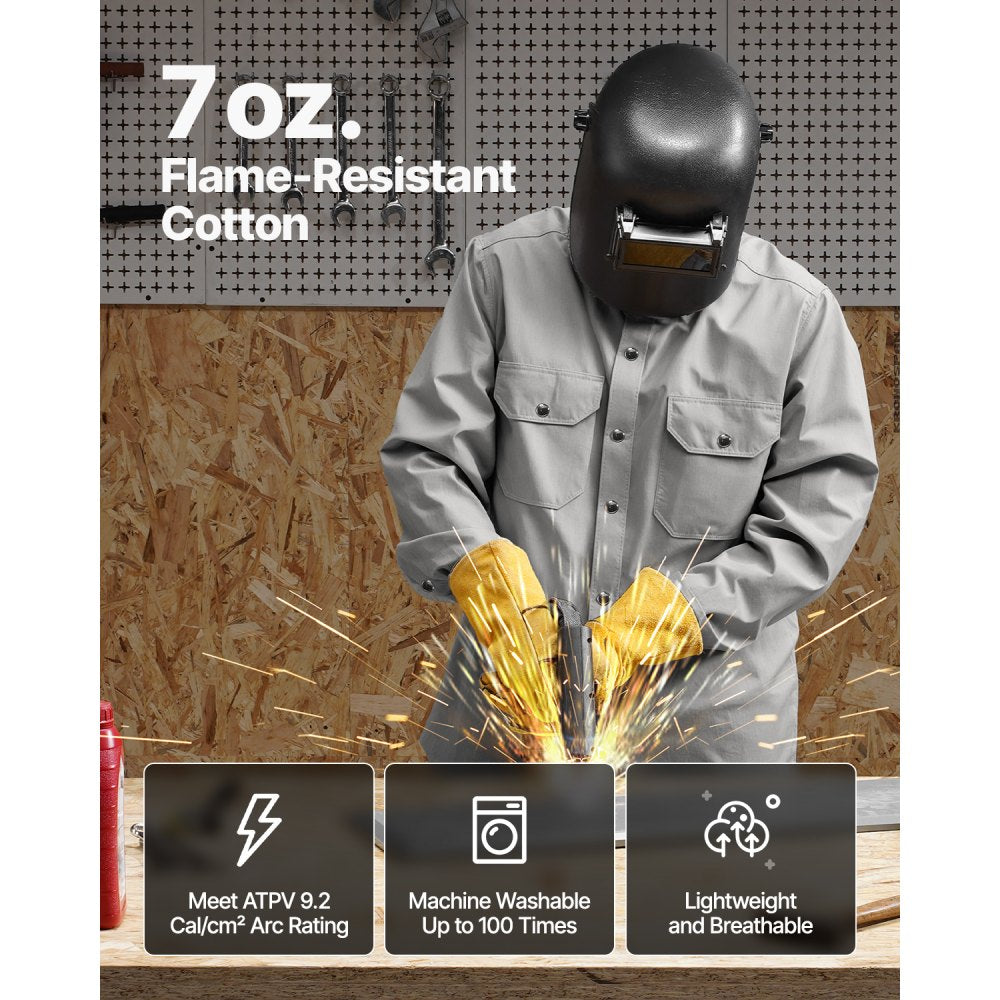 VEVOR FR Shirts for Men, 7oz. Flame Resistant Welding Jacket, Machine Washable Cotton Heat-Resistant Welding Shirt, Meets ATPV 9.2 Cal/cm² Arc Rating - XL Size