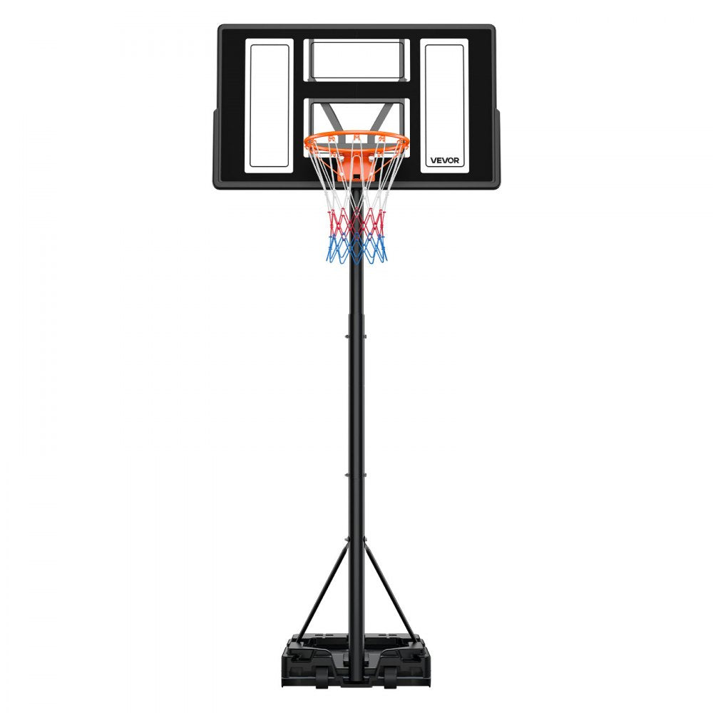 VEVOR Portable Basketball Stand, 4.4 ft to 10 ft Height Adjustment Basketball Hoop & Goal, Adjustable Basketballs Goal System with Built-in Rolling Wheels for Kids, Teens, Adults in Driveways, Pools