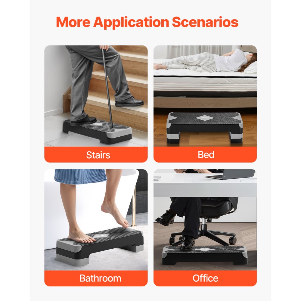 VEVOR Aerobic Exercise Step Platform, 28-Inch Workout Aerobic Stepper, Height Adjustable Fitness Training Step Deck Trainer with 4 Risers, Non-Slip Surface Bench for Home Gym Cardio Strength, Gray