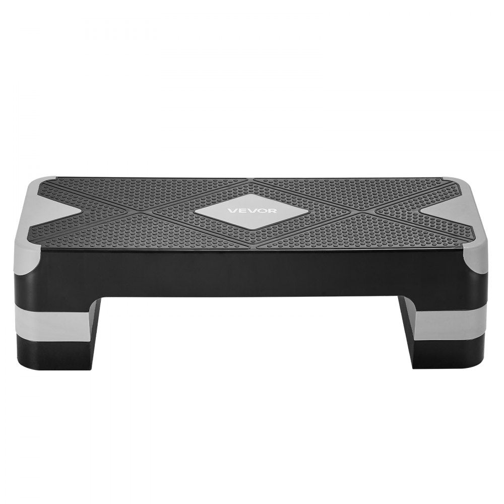 VEVOR Aerobic Exercise Step Platform, 28-Inch Workout Aerobic Stepper, Height Adjustable Fitness Training Step Deck Trainer with 4 Risers, Non-Slip Surface Bench for Home Gym Cardio Strength, Gray