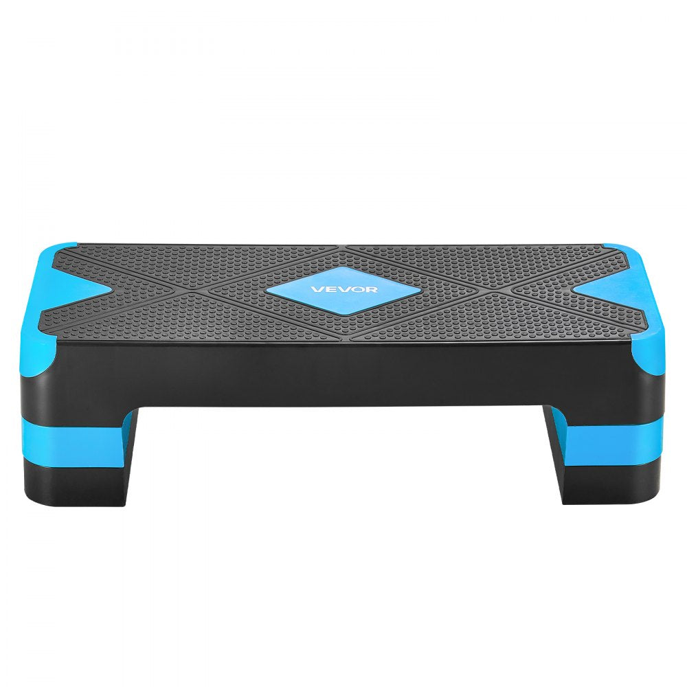 VEVOR Aerobic Exercise Step Platform, 28-Inch Workout Aerobic Stepper, Height Adjustable Fitness Training Step Deck Trainer with 4 Risers, Non-Slip Surface Bench for Home Gym Cardio Strength, Blue
