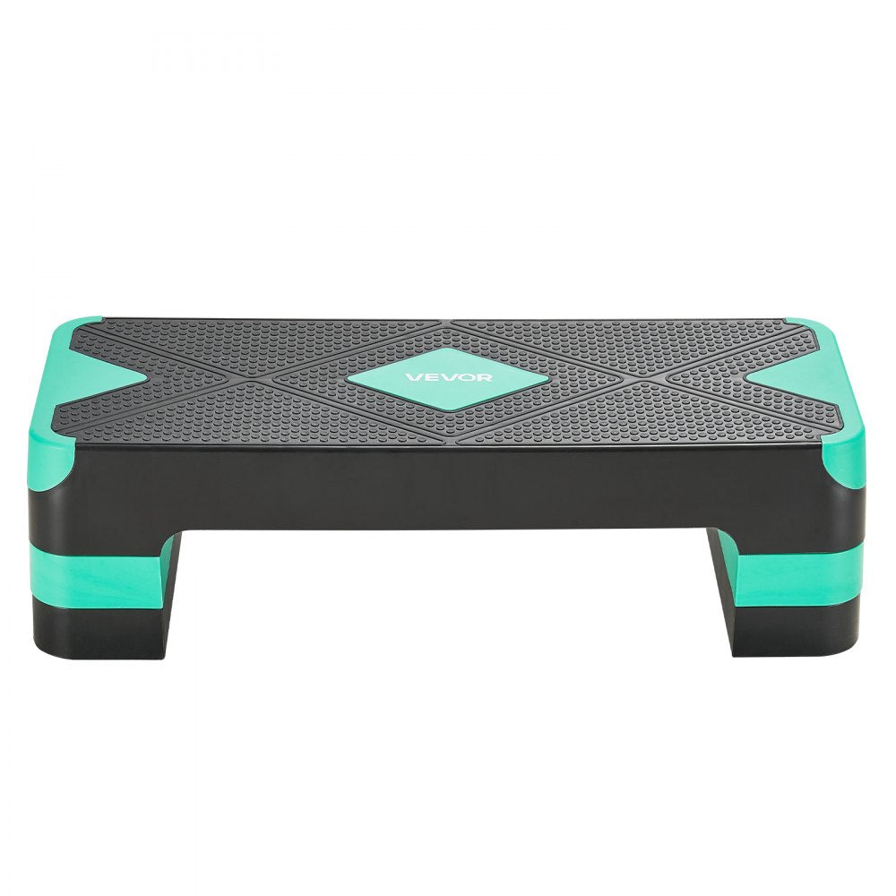 VEVOR Aerobic Exercise Step Platform, 28-Inch Workout Aerobic Stepper, Height Adjustable Fitness Training Step Deck Trainer with 4 Risers, Non-Slip Surface Bench for Home Gym Cardio Strength, Green