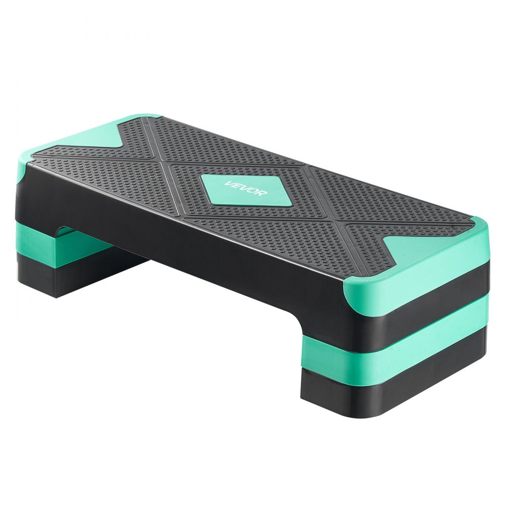 VEVOR Aerobic Exercise Step Platform, 28-Inch Workout Aerobic Stepper, Height Adjustable Fitness Training Step Deck Trainer with 4 Risers, Non-Slip Surface Bench for Home Gym Cardio Strength, Green