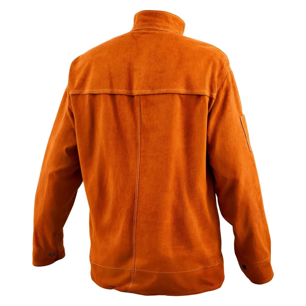 VEVOR Leather Welding Jacket, Heavy Duty Cowhide Flame Resistant Welding Coat, Waterproof Heat-Resistant Safety Jacket with 4 Pockets & Adjustable Cuffs for Welders Steelworks - M Size