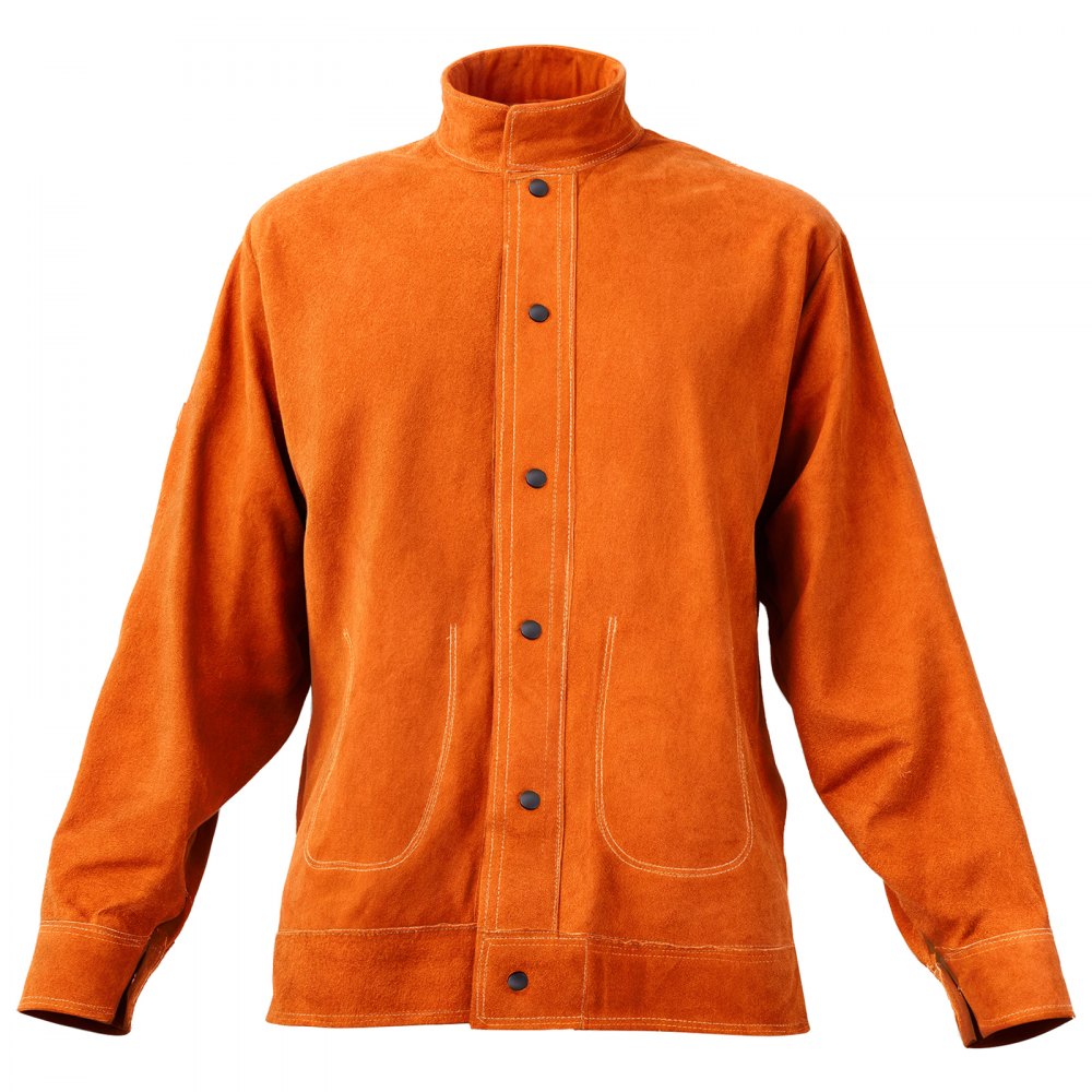 VEVOR Leather Welding Jacket, Heavy Duty Cowhide Flame Resistant Welding Coat, Waterproof Heat-Resistant Safety Jacket with 4 Pockets & Adjustable Cuffs for Welders Steelworks - M Size