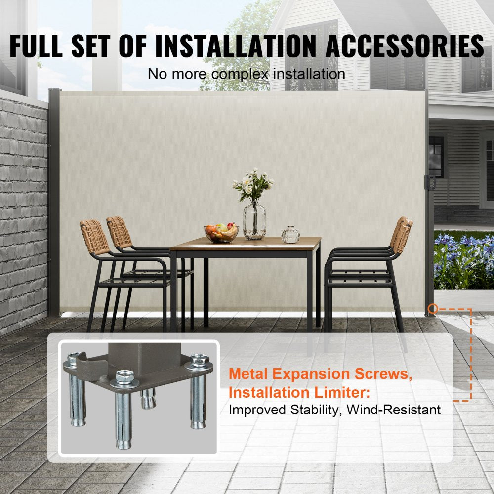 VEVOR Retractable Side Awning, 71''x 138'' Outdoor Privacy Screen, 180g Polyester Water-proof Retractable Patio Screen, UV 30+ Room Divider Wind Screen for Patio, Backyard, Balcony, Gray