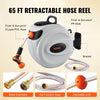 VEVOR Retractable Hose Reel, 65 ft x 5/8 inch, 180° Swivel Bracket Wall-Mounted, Garden Water Hose Reel with 9-Pattern Nozzle, Automatic Rewind, Lock at Any Length, and Slow Return System