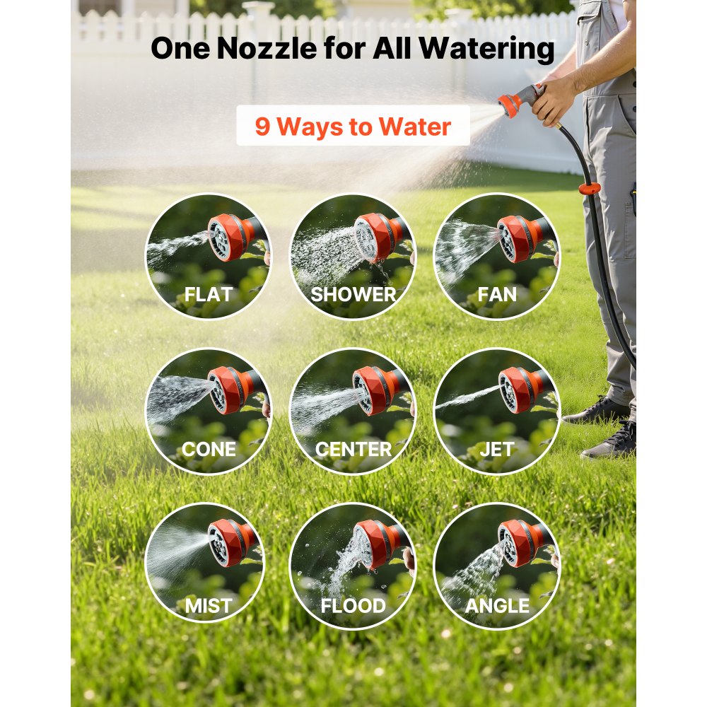 VEVOR Retractable Garden Hose Reel, 1/2 in x 50 ft, Wall Mounted Hose Reel with 9-Function Sprayer Nozzle and 180° Swivel Bracket, Any Length Lock, Automatic Slow Rewind System, for Garden Watering