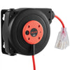 VEVOR Retractable Extension Cord Reel 25FT Heavy Duty 14AWG/3C SJTOW Red, for Ceiling/Wall Mount, 13A Circuit Breaker, Automatic Retractable Power Cord, Lighted Triple Tap, with 180° Swivel Bracket