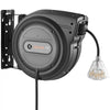 VEVOR Retractable Extension Cord Reel 75FT Heavy Duty 14AWG/3C SJTOW Black, for Ceiling/Wall Mount, 13A Circuit Breaker, Automatic Retractable Power Cord, Lighted Triple Tap, with 180° Swivel Bracket