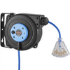 VEVOR Retractable Extension Cord Reel 25FT Heavy Duty 14AWG/3C SJTOW Blue, for Ceiling/Wall Mount, 13A Circuit Breaker, Automatic Retractable Power Cord, Lighted Triple Tap, with 180° Swivel Bracket