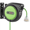 VEVOR Retractable Extension Cord Reel 65FT Heavy Duty 12AWG/3C SJTOW Green, for Ceiling/Wall Mount, 15A Circuit Breaker, Automatic Retractable Power Cord, Lighted Triple Tap, with 180° Swivel Bracket