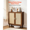 VEVOR Rattan Cabinet, Rattan Storage Cabinet with 2 Magnetic Doors and Adjustable Shelves, Accent Sideboard Buffet with Wooden Legs & Power Cord Hole for Hallway, Entryway, Living Room, Kitchen, Khaki