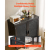 VEVOR Rattan Cabinet, Rattan Storage Cabinet with 2 Magnetic Doors and Adjustable Shelves, Accent Sideboard Buffet with Wooden Legs & Power Cord Hole for Hallway, Entryway, Living Room, Kitchen, Black