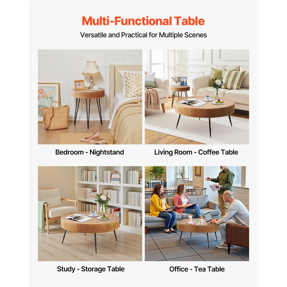 VEVOR 2 Pieces Round Coffee Tables Sets, 31.3 in Industrial Living Room Table with 1 End Side Table, Easy Assembly Coffee and End Tables Sets with Metal Legs, for Office, Living Room and Apartment