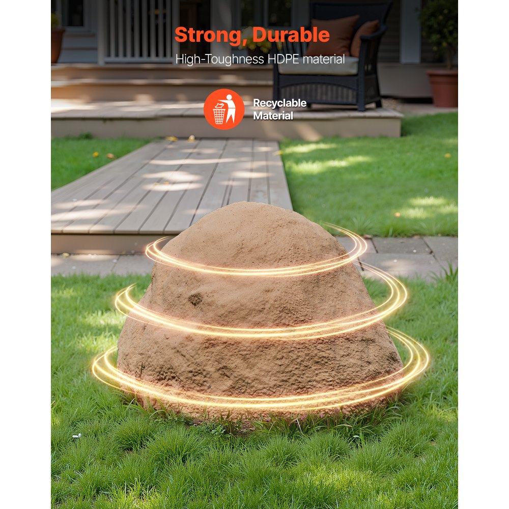 VEVOR Faux Rock Cover, Outdoor Fake Rock Well Pump Cover, Realistic Natural Texture, Lightweight & Weather-Resistant Artificial Boulder for Landscaping Garden Yard Décor, Sandy Brown, Medium Size