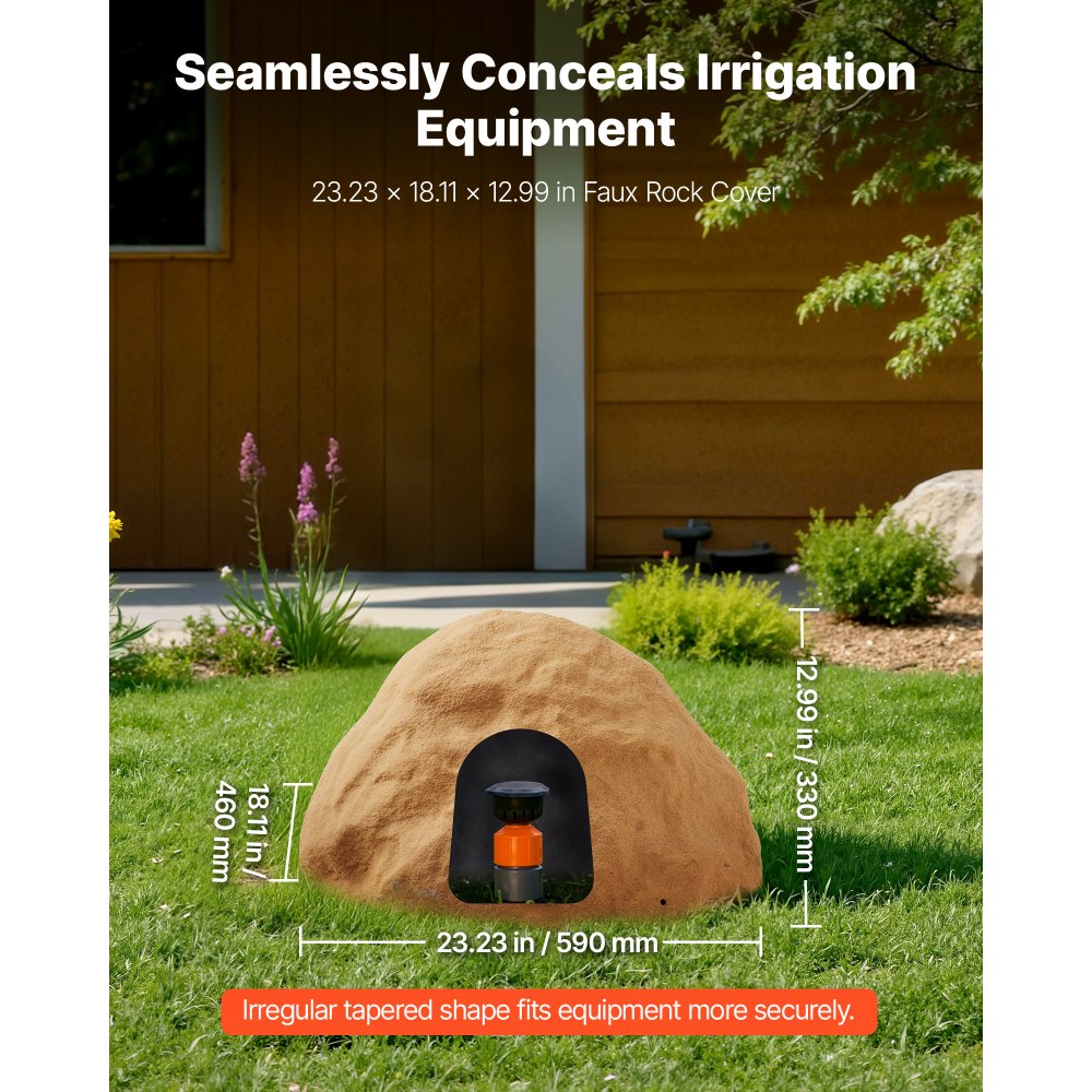 VEVOR Faux Rock Cover, Outdoor Fake Rock Well Pump Cover, Realistic Natural Texture, Lightweight & Weather-Resistant Artificial Boulder for Landscaping Garden Yard Décor, Sandy Brown, Medium Size