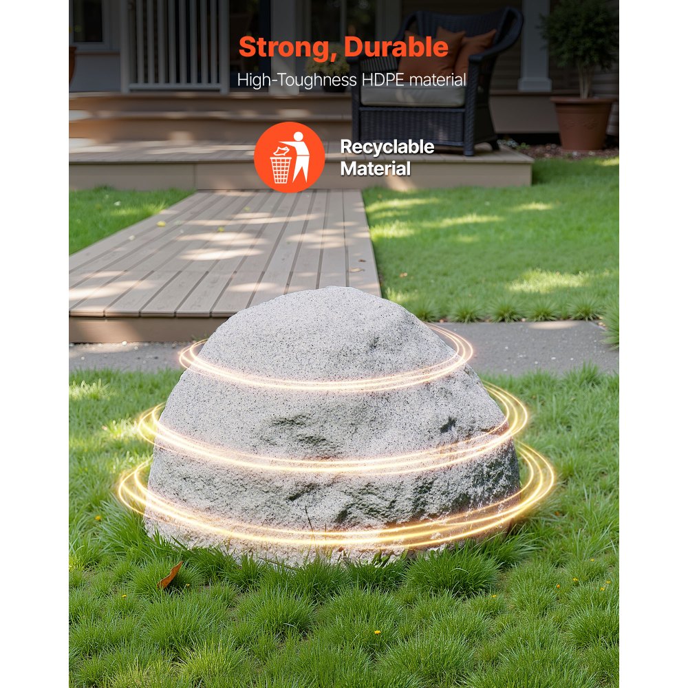 VEVOR Faux Rock Cover, Outdoor Fake Rock Well Pump Cover, Realistic Natural Texture, Lightweight & Weather-Resistant Polyresin Artificial Boulder for Landscaping Garden Yard Décor, Grey, Small Size
