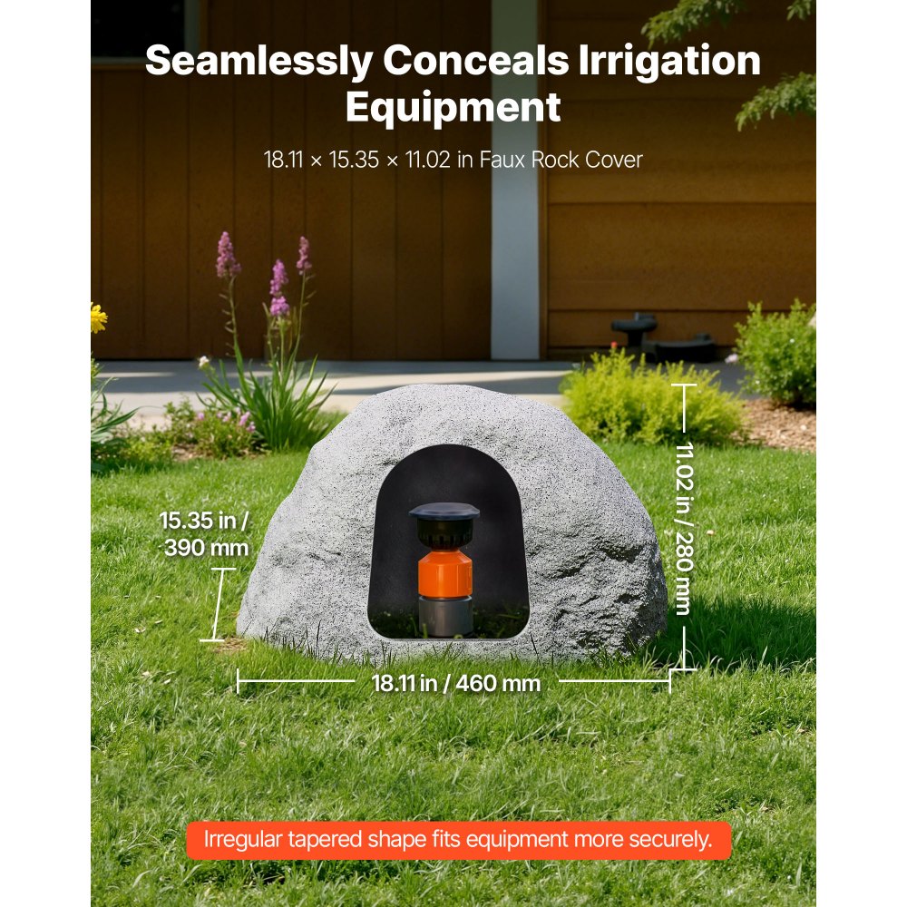 VEVOR Faux Rock Cover, Outdoor Fake Rock Well Pump Cover, Realistic Natural Texture, Lightweight & Weather-Resistant Polyresin Artificial Boulder for Landscaping Garden Yard Décor, Grey, Small Size