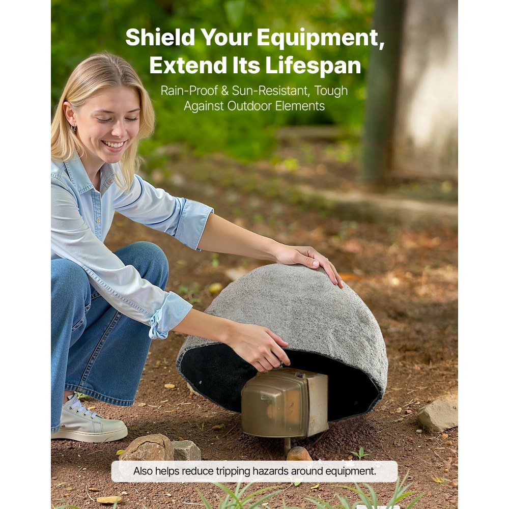VEVOR Faux Rock Cover, Outdoor Fake Rock Well Pump Cover, Realistic Natural Texture, Lightweight & Weather-Resistant Polyresin Artificial Boulder for Landscaping Garden Yard Décor, Grey, Small Size