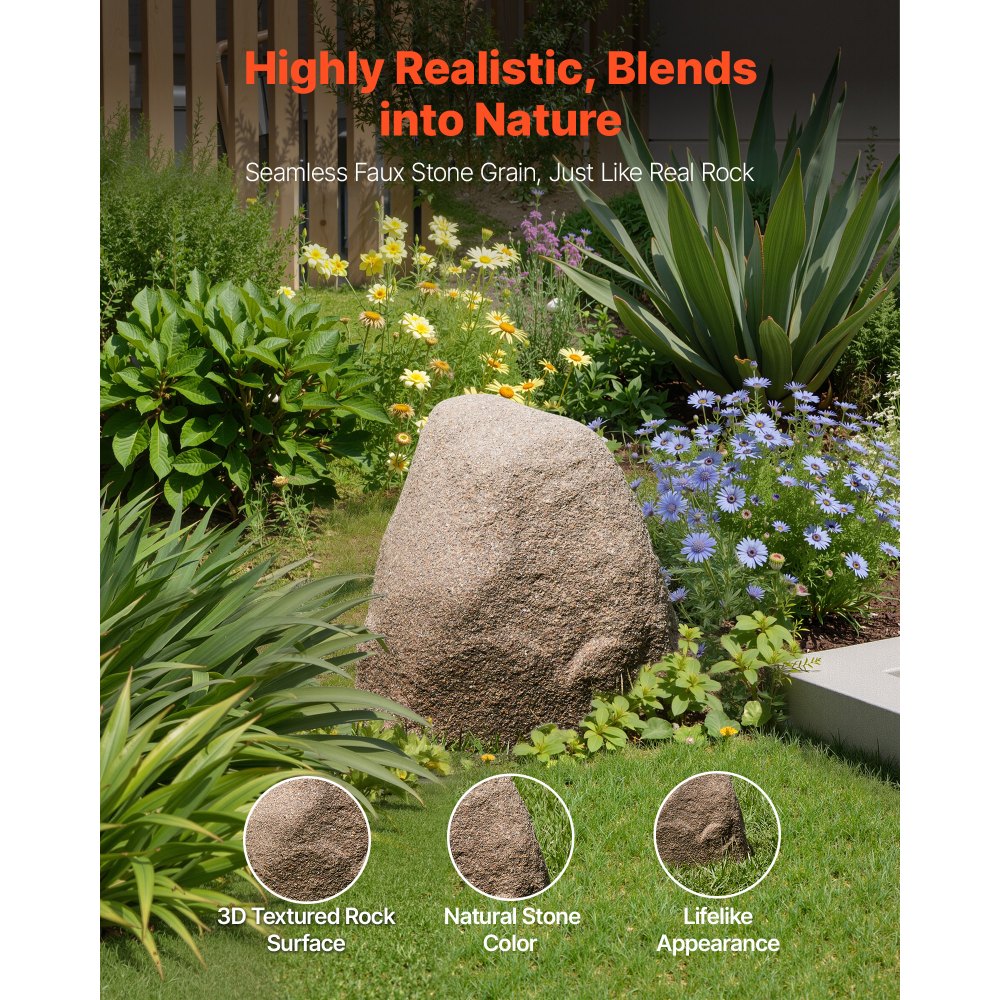 VEVOR Faux Rock Cover, Outdoor Fake Rock Well Pump Cover, Realistic Natural Texture, Lightweight & Weather-Resistant Artificial Boulder for Landscaping Garden Yard Décor, Sandy Brown, Small Size