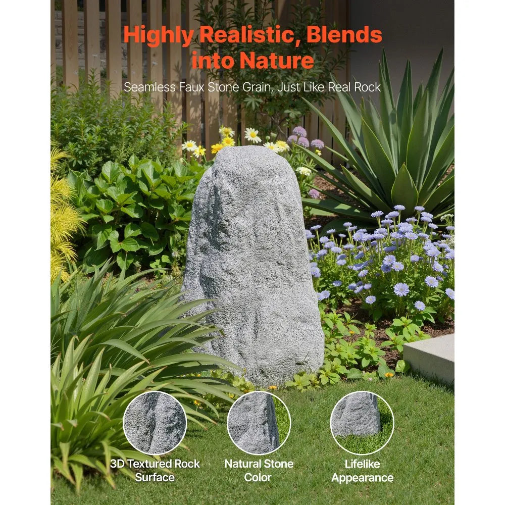 VEVOR Faux Rock Cover, Outdoor Fake Rock Well Pump Cover, Realistic Natural Texture, Lightweight & Weather-Resistant Polyresin Artificial Boulder for Landscaping Garden Yard Décor, Grey, Medium Size