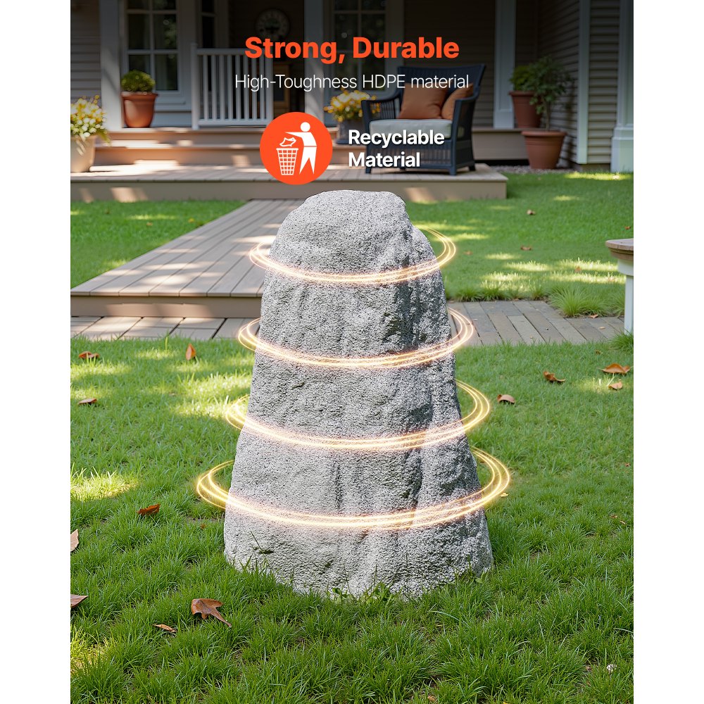 VEVOR Faux Rock Cover, Outdoor Fake Rock Well Pump Cover, Realistic Natural Texture, Lightweight & Weather-Resistant Polyresin Artificial Boulder for Landscaping Garden Yard Décor, Grey, Medium Size
