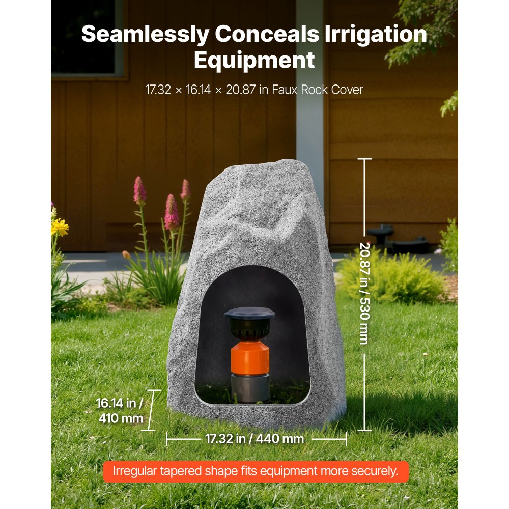 VEVOR Faux Rock Cover, Outdoor Fake Landscape Rock Well Pump Cover, Realistic Appearance & Seamless Design, Lightweight & Weather-Resistant Artificial Boulder for Garden Yard Décor, Grey, Medium Size
