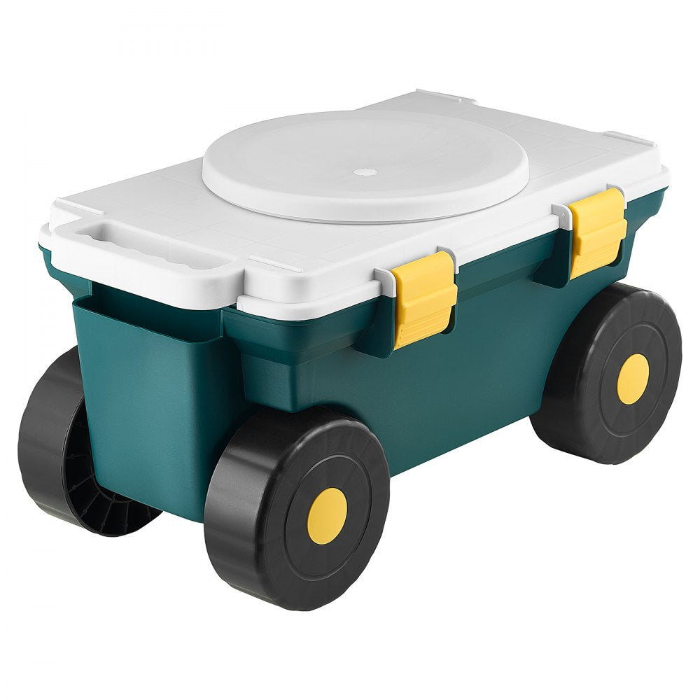 VEVOR Garden Scooter with Seat, 2 in 1 Rolling Garden Cart with Storage Bin, Supports up to 227 lbs, Outdoor Wagon with Handle, Lightweight Storage Gardening Stool for Yard Weeding Planting