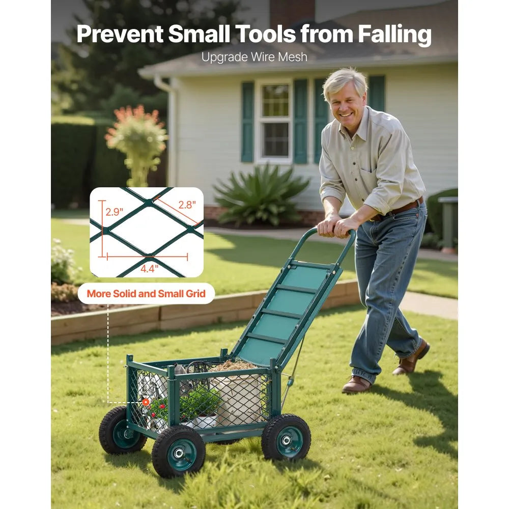 VEVOR Rolling Garden Cart with Seat, Metal Rolling Garden Work Seat with Wheels, Supports up to 400 LBS, Heavy Duty Gardening Cart Scooter, Outdoor Wagon & Stool on Wheels for Lawn, Patio, Backyard