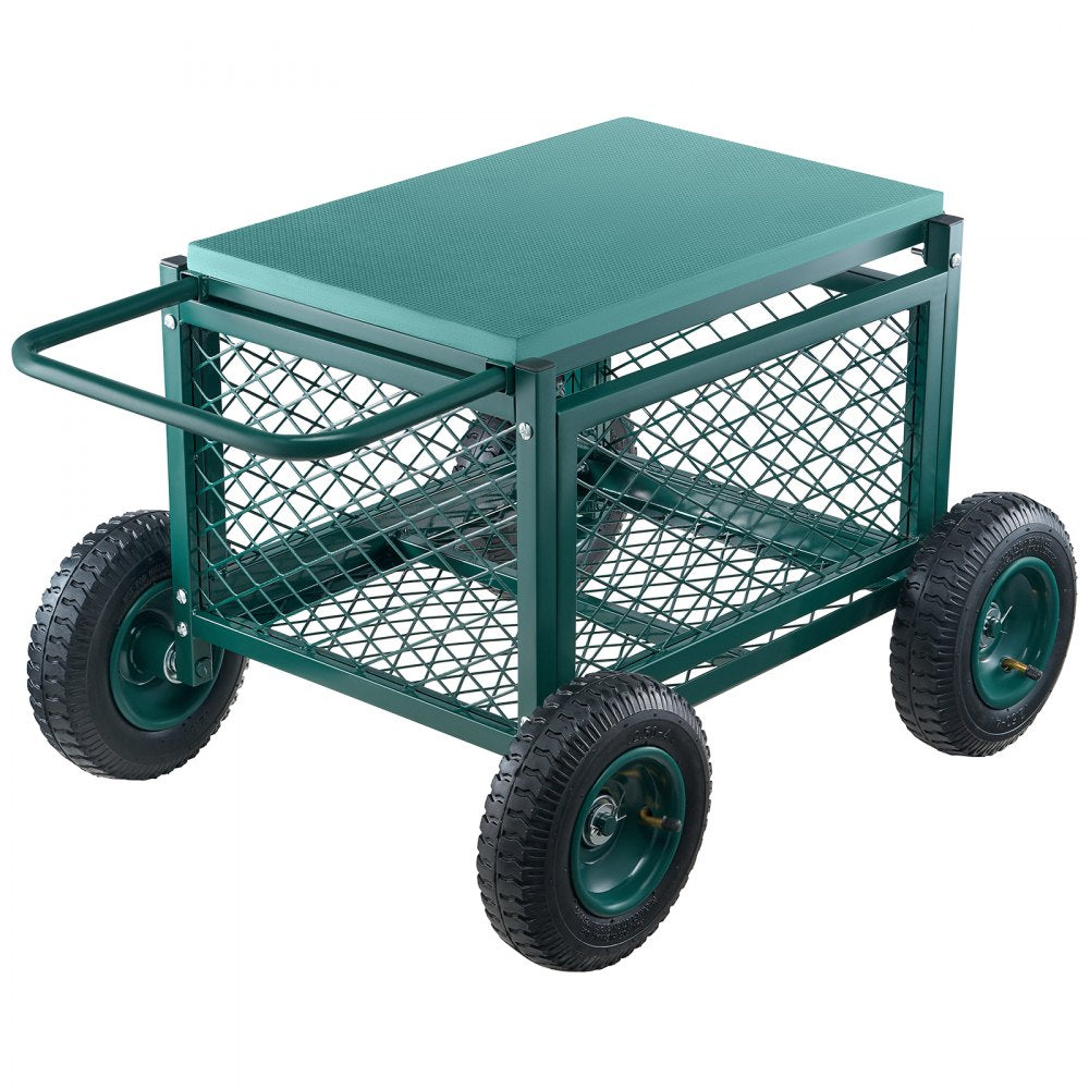 VEVOR Rolling Garden Cart with Seat, Metal Rolling Garden Work Seat with Wheels, Supports up to 400 LBS, Heavy Duty Gardening Cart Scooter, Outdoor Wagon & Stool on Wheels for Lawn, Patio, Backyard