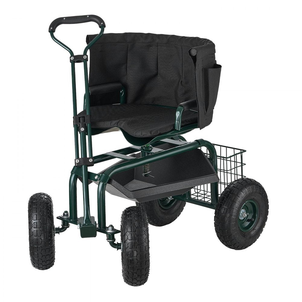 VEVOR Garden Seat with Wheels, Rolling Garden Stool with Height Adjustable & 360° Swivel Seat, 400lbs Weight Capacity, Gardening Cart Bench, Ergonomic Backrest & Tool Storage, for Garden, Yard, Patio