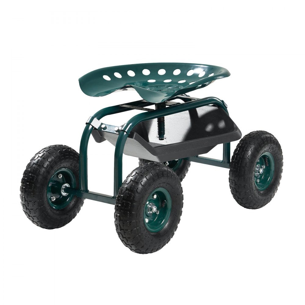 VEVOR  Rolling Garden Cart with Swivel Seat, Heavy Duty Garden Seat with Storage Basket & Tool Tray, 300 lbs Weight Capacity, Outdoor Utility Gardening Stool Scooter for Lawn Yard Planting Weeding