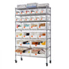 VEVOR 7-Tier Rolling Bin Storage Rack, 24 Organizer Bins, Bin Rack Storage Steel Wire Shelving System with Wheels, Mobile Tool Organizer for Garage, Warehouse, Office, Restaurant, Classroom, Kitchen