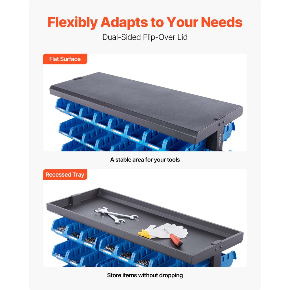 VEVOR 5-Tier Double-Sided Rolling Bin Storage Rack, 68 Organizer Bins, Dual-Sided Parts Organizer with Wheels, Mobile Tool Organizer Plastic Bins for Garage, Warehouse, Office, Restaurant, Classroom