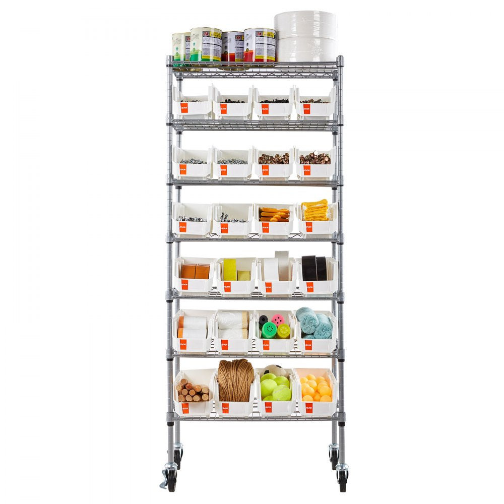 VEVOR 7-Tier Rolling Bin Storage Rack, 24 Small Bins, Bin Rack Storage Steel Wire Shelving System with Wheels, Mobile Tool Organizer for Garage, Warehouse, Office, Restaurant, Classroom, Kitchen