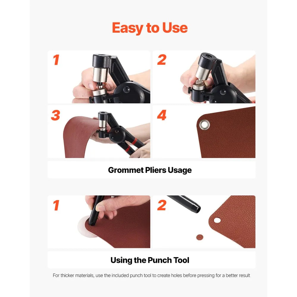 VEVOR Grommet Tool Kit, 500 PCS 1/4 Inch Metal Eyelets Grommets in Gold and Silver, Eyelet Kit with Manual Grommet Press Pliers, Hole Punch, and Block, for Leather Tarp Shoes Crafts Fabric Belt