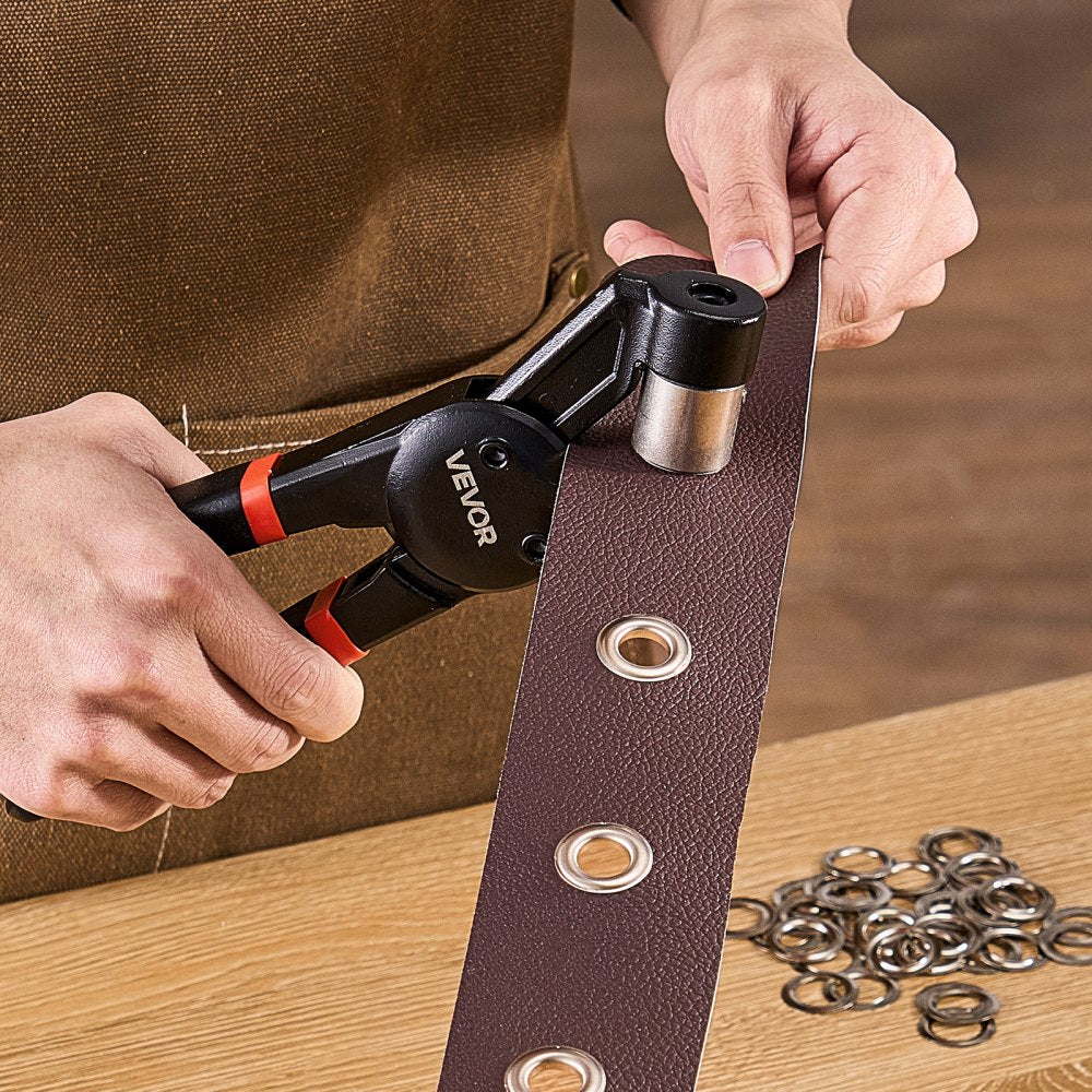 VEVOR Grommet Tool Kit, 900 PCS 1/4 Inch 5/16 Inch 3/8 Inch Multi Size Metal Eyelets Grommets, Eyelet Kit with Manual Grommet Press Pliers, Hole Punch, and Block, for Leather Tarp Shoes Crafts Fabric