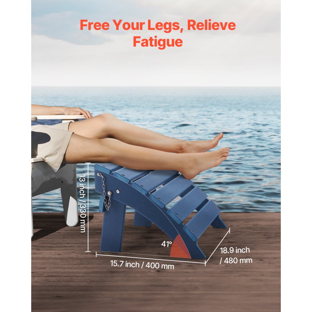 VEVOR Adirondack Ottoman, 15.7L x 18.9W x 13H Inch HDPE Plastic Folding Adirondack Ottoman, Weather-Resistant Foot Rest for Adirondack Chair, Widely Used for Outside Porch Pool Lawn Backyard, Blue
